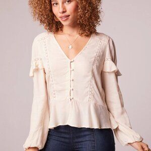 B.O.G. Collective SANDY CREAM RUFFLE LONG SLEEVE TOP